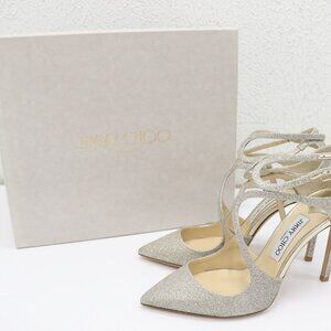 Jimmy Choo Lancer Strappy Glitter Pointed Toe Ankle Pump Shoe Size 38.5./US 8.5